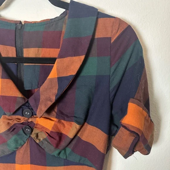 Voodoo Vixen Samantha Plaid Tartan Midi Dress Pinup Retro Large - Picture 4 of 8